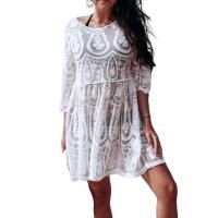 ราคา เสื้อคอกลมแขนครึ่งชายพริ้วไหวเปิดหลังครีมกันแดดผ้าบางลายปักบิกินีลูกไม้คลุมชุดชายหาดเคสคลาสสิกขึ้น (19978916154)