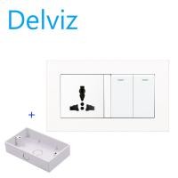 ราคา DELVIZ 2GANG 2WAY light switch 3 hole wall socket 16A power switch socket EU socket US socket UK socket with junction box (20413794901)