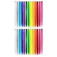 ราคา 13 Pcs Colored Party Highlights Colorful Clip in Hair Extensions 55cm Straight Synthetic Hairpieces (18919455148)