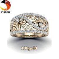ราคา CLIBER แหวนเพชรลายใบไม้ดอกไม้ทอง18K 1ชิ้นแหวนเพชรฉลุลายดอกไม้วินเทจชุบโลหะด้วยไฟฟ้า (14311886643)