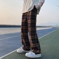 ราคา กางเกงลำลองขากว้างทรงหลวมสำหรับผู้ชายกางเกงวินเทจญี่ปุ่นกางเกงขายาวลายสก็อต (17334330083)