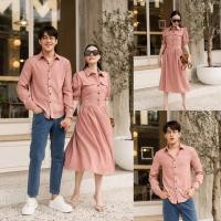 ราคา พร้อมส่ง ชุดคู่รัก เดรสเข้ารูปแขนตุ๊กตา เสื้อเชิ้ตผู้ชาย งานป้ายVSM (15847726683)