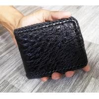 ราคา Exotic Leather หนังแท้ ของแท้ กระเป๋าหนังตัวนกกระจอกเทศแท้ 2 พับสั้น ถักขอบตลอดใบ (16289138530)