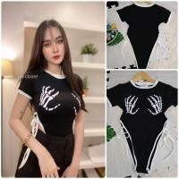 ราคา Looktoomshop bs10 เสื้อบอดี้สูทแขนสั้น สกีนลายมือ เป้าแป๊ะ ผ้าเรย่อน (21348487949)