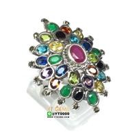 ราคา แหวนนพเก้า ทรงมาคี พลอยหลากสี แหวนเงินแท้ รมดำ พลอยหลากสี CZ YTG 7136 (17431056528)