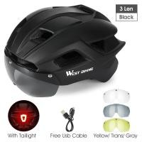 ราคา WEST การขี่มอเตอร์ไซค์หมวกกันน็อก Integrally Molded Breathable หมวกกันน็อคจักรยานกับไฟ LED แว่นตาหมวกกันน็อกไฟฟ้าหมวกกันน็อค MTB หมวกกันน็อคขี่จักรยานถนน (9766899888)