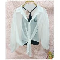 ราคา เสื้อเชิ๊ตชีฟองผูกหน้า แขนพอง สีขาว เสื้อกล้ามสีดำ (19838641997)