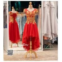 ราคา KPL051 ชุดกี่เพ้า ผ้าลูกไม้เนื้อดีทั้งชุด กระโปรงหน้าสั้นหลังยาว ปักเลื่อม ชุดกี่เพ้าประยุกต์ สีแดง สวย หรู dressy day (12364521971)