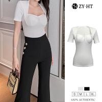 ราคา ZY HT EraVogue เสื้อยืดผูหญิง เสื้อผ้าผู้ญิง เสื้อสีดำ เสื้อสีขาว เสื้อรัดรูป เสื้อคอเหลี่ยม เสื้อแขนสั้น เสื้อผ้าฝ้าย เสื้อวินเทจ 9484 (14198029375)