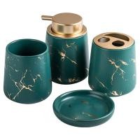 ราคา 4 Piece Marbling Texture Ceramic Bathroom Set Matte Dark Green Portable Soap Dispenser Mouthwash Cup Toothbrush Cup Lotion Bottle Soap Box (20678144641)