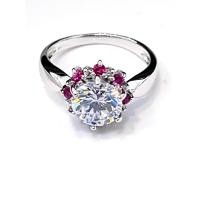 ราคา แหวนเพชร พลอยสีม่วงล้อมตัวเรือน เงินแท้ 925 ชุบทองคำขาว (843800227)