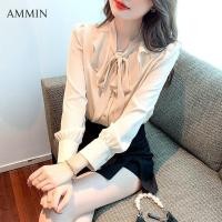 ราคา AMMIN เสื้อชีฟองแขนยาว2023ใหม่สำหรับฤดูใบไม้ร่วงเสื้อชีฟองแขนเข็มขัดโบว์คอวีแนวย้อนยุคมีระบายระบายเสื้อผ้าชีฟองประกบเข้าแฟชั่นสไตล์เกาหลี (20369295000)