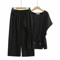 ราคา มีไซส์ใหญ่ Plus Size Women Fashion Set womens Solid Summer Wear New Short Sleeve Top Cropped Pants Two piece Suit (2480428034)