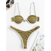 ราคา ZAFUL Ribbed Contrast Binding Monowire Bikini Swimwear (20071837712)