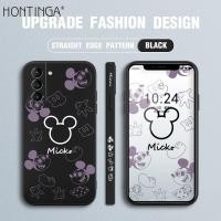 ราคา Hontinga Casing สำหรับ Samsung Galaxy S21 S1 Plus S21 S21 Ultra 5G กรณีการ์ตูนอะนิเมะ Mickey ออกแบบสแควร์ Original ซิลิโคนนุ่มเหลว Edge กรณีรูปแบบคลุมทั้งหมดกล้องป้องกันกรณีกลับปลอกโทรศัพท์ Softcase ส