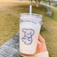 ราคา พร้อมส่ง ลายเยอะมาก แก้วน้ำพกพา แก้วน้ำ มีฝาปิด พร้อมหลอดแก้ว หลอดซิลิโคน แก้วกาแฟ ขนาด 450 ml แก้วน้ำเย็น น่ารัก (19428279464)