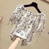 ราคา เสื้อแขนสั้นชีฟองเปิดไหล่สำหรับผู้หญิงเสื้อเชิ้ตผ้าชีฟองลายดอกไม้ MODE Korea เสื้อเปิดไหล่ปล่อยฤดูร้อน2022 (17133786283)