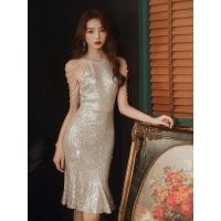 ราคา Glary Star ชุดเดรสสั้นมีระบายอารมณ์ชุดราตรีหางปลาแขนกุดสำหรับผู้หญิงไปงานเลี้ยงงานเลี้ยงงานเลี้ยง (18193040472)