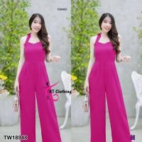 ราคา TW18948 Jumpsuit จั้มสูทขายาว สายคล้องคอ สีพื้น (20610409516)