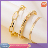 ราคา สง่างามชุดสร้อยข้อมือสายโซ่หนาแฟชั่นสำหรับผู้หญิงสร้อยข้อมือเงินโซ่ทองงูโบราณชุดเครื่องประดับแนวพังก์3ชิ้น (20644526149)