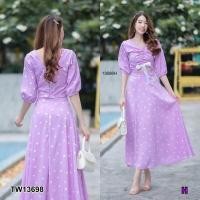 ราคา TW13698 Set 2 ชิ้น เสื้อรูดอกลายหัวใจ กระโปรงยาว (4574150974)