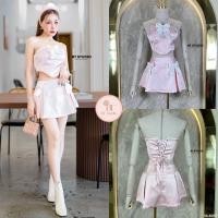 ราคา BT studio 13 6017 ชุดเซต 2 ชิ้น เสื้อครอปเกาะอกสั้น แมทซ์กับ กระโปรงสั้น สีชมพู (20687010397)