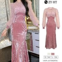 ราคา ZYHT EraVogue เดรสผู้หญิง เดรสสีชมพู สีครีม เดรสแขนยาว เดรสหางปลา เดรสกำมะหยี่ เดรสไฮโซ เดรสวินเทจ เดรสออกงาน เดรสปาร์ตี้ เดรสฝรั่งเศส 11253 (21350188054)