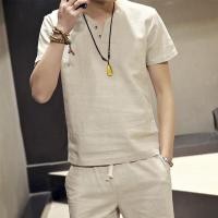 ราคา เสื้อเชิ้ตแขนสั้นผู้ชายผ้าลินินเสื้อเกาหลีบางสีทึบฤดูร้อนเยาวชนฝ้ายย้อนยุคและเสื้อผ้าลินินเสื้อยืด (16427277541)