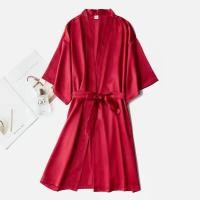 ราคา ผู้หญิงเสื้อคลุมอาบน้ำยาวชุดนอนผ้าฝ้ายสบายผ้าไหมคอ V แขนสั้นชุดนอนชุดนอนเสื้อคลุมสบายๆ Baju Tidur สีทึบ (16562515033)