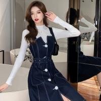 ราคา กระโปรงเอี๊ยมยีนส์สตรีเดรสเอี๊ยมกระโปรงเอี๊ยมแบบบางลดเอวความอบอุ่น (11253540036)