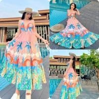 ราคา เดรสสายเดี่ยวลายต้นมะพร้าวผ้าไหมอิตาลี รูดปรับได้เลยค่ะ ใส่เป็นคล้องคอ เก๋ไปอีก ด้านหลังผูกโบว์ (19726271340)