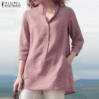 ราคา จัดส่งฟรี Esolo ZANZEA เสื้อยืดคอวีแขนยาว3 4สำหรับผู้หญิงเสื้อเบลาส์แบบลำลองทรงหลวมเสื้อเชิ้ต (10047152085)