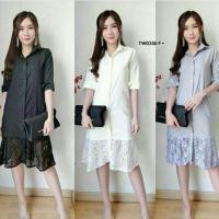 ราคา ชุดเดรสผู้หญิง เดรส ชุดเดรส dress เดรสผู้หญิง ชุดเดรสสวยๆหรู เดรสเชิ้ตตัวยาว คอปก ชายต่อลูกไม้ (20138712547)