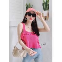 ราคา เสื้อไหมพรม ครอปไหมพรม สายเส้นใหญ่ทรงคอสี่เหลี่ยม ผูกด้านข้างมินิโบว์เก๋ๆ สามารถผูกได้เอง แต่งระบายช่วงอก (9447814240)