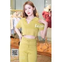 ราคา เซทเสื้อแขนสั้นคอปก กางเกงขายาวผ้าไหมพรม K029 (13359552078)