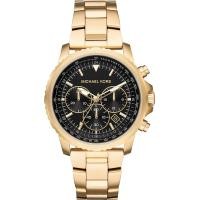 ราคา Michael Kors Theroux Chronograph Stainless Watch Gold Tone Black Dial (19447415853)