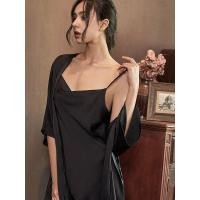 ราคา Women Pajama Set y Black Nightdress Skinny 2 Pcs Sleepwear Summer Robe Sets Red Adjustable V Neck Nightwear Bathrobe Gown (13329630056)