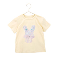 ราคา Girls T shirt 2023 New Cartoon Bunny Sequined Patch 100 Cotton Short Sleeve Round Neck Tops (17087079813)