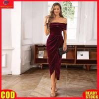 ราคา LeadingStar RC Authentic Women Velvet Dress Short Sleeves Elegant Off Shoulder Midi Skirt Solid Color Lantern Sleeve Bodycon Dress (19887575128)