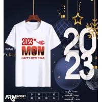 ราคา Mon shirt เสื้อยืดสีขาวมอญ เสื้อคอกลม happy new year 2023 (17240439140)