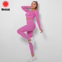 ราคา Nessaj ชุดชุดออกกำลังกายสำหรับผู้หญิงกางเกงโยคะไร้รอยต่อคอวีลึกรัดรูปชุดออกกำลังกายออกกำลังกายกายบริหาร (19363357274)