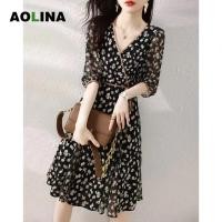 ราคา AOLINA ชุดเดรสสีตัดกันย้อนยุคของผู้หญิงเดรสชุดเดรสใส่ได้ทุกโอกาสสัมผัสดีไซน์ปลายกระโปรงทรงหางปลาฤดูร้อน (19989434615)