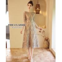 ราคา M 2XL The classic เดรสยาวออกงาน ใช้ผ้าซีทรูเนื้อดีสัมผัสนุ่ม ปักลวดลายด้วยไหมดิ้นทอง แต่งประดับด้วยเลื่อมทั้งชุด (17879655843)