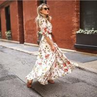 ราคา Spring Summer Vintage Flower Floral Print Maxi Dress Office Lady Fashion Elegant Long Sleeve O neck Dresses For Women 2023 (19671957863)