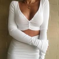 ราคา Women T shirts y V Neck Long Sleeve Off Shoulder Lady T Shirt Cotton Plain Women Crop Tops Basic Tees Undershirt Autumn (13019430538)