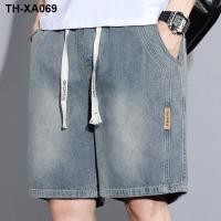 ราคา ย้อนยุคฮาเร็มพลัสขนาดกางเกงยีนส์ขาสั้นผู้ชายหลวมสบาย ๆ เอวยางยืดแฟชั่นตัดกางเกงคนอ้วนบางกางเกงอินเทรนด์ (19939763355)