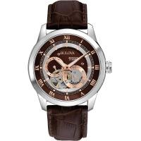 ราคา Bulova Classic Automatic Mens Stainless Steel with Leather Strap Silver Tone Silver Tone Brown Strap (20005154836)