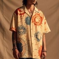 ราคา เสื้อวินเทจ เสื้อผ้าวินเทจของผู้ชายเสื้อลำลองเสื้อเชิ้ตแขนสั้นพิมพ์ลายดวงอาทิตย์เสื้อลำลองโอเวอร์ไซส์กราฟิก (21139461137)