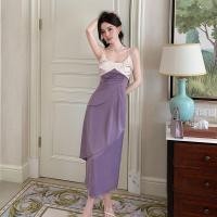 ราคา Piaopiao ชุดเดรสผู้หญิงชุดเดรสผ้าซาตินฝรั่งเศสสีม่วงสีตัดกันชุดเดรสแฟชั่นในชีวิตประจำวันกระโปรงยาวกระชับสัดส่วน (19584880532)