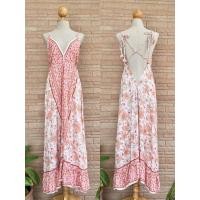 ราคา ชุดเดรสยาวสายเดี่ยวพิมพ์ลาย งานผูกหลังสไตล์โบฮีเมี่ยน (20880251957)